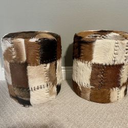 Cowhide Ottoman Pair