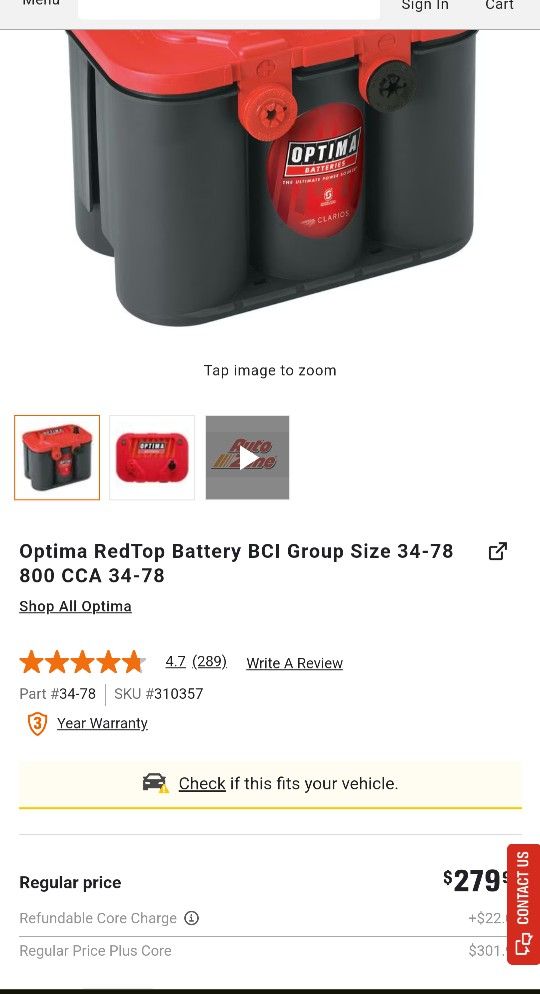 New Optima RedTop Battery 34-78