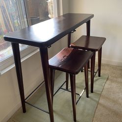 Solid Wood Table W/ 2 Storable Chairs 
