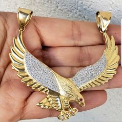 Big large 14K Yellow Gold eagle pendant charm 2.75 inch long