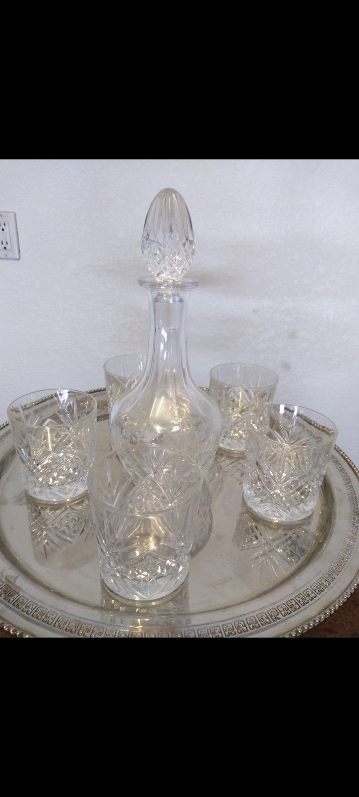 Crystal Wine Bottle With Glasses $35
