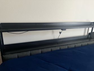 Black Metal Headboard with Shelves and Outlets