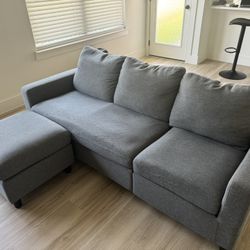 L Shaped Couch with Linen Fabric,Convertible, Reversible Sectional Sofa for Small Space, Grey 