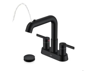 5128: KENES Matte Black Centerset Bathroom Faucet with Pull Down Sprayer, 4 Inch 2 Handle Pull Out Bathroom Faucet 3 Hole, Bathroom Sink Faucet with P