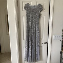 Silver Glitzy Holiday Evening Gown