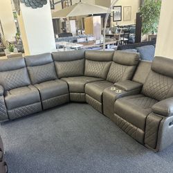 Gray Sectional Manual Recliner 