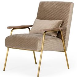 Beige and Gold Fabric Accent Chair