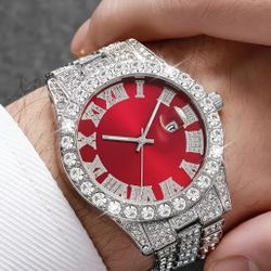 Red Face Watch Gems On Bezel And Band