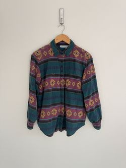 Size M Backroad Blues 100% Cotton Vintage Multicolor Geometric Indie Button Down