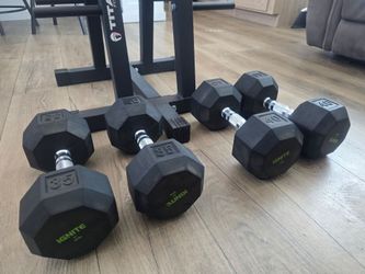 Ignite by SPRI Rubber Hex Dumbbells 35 & 40 lb Pairs