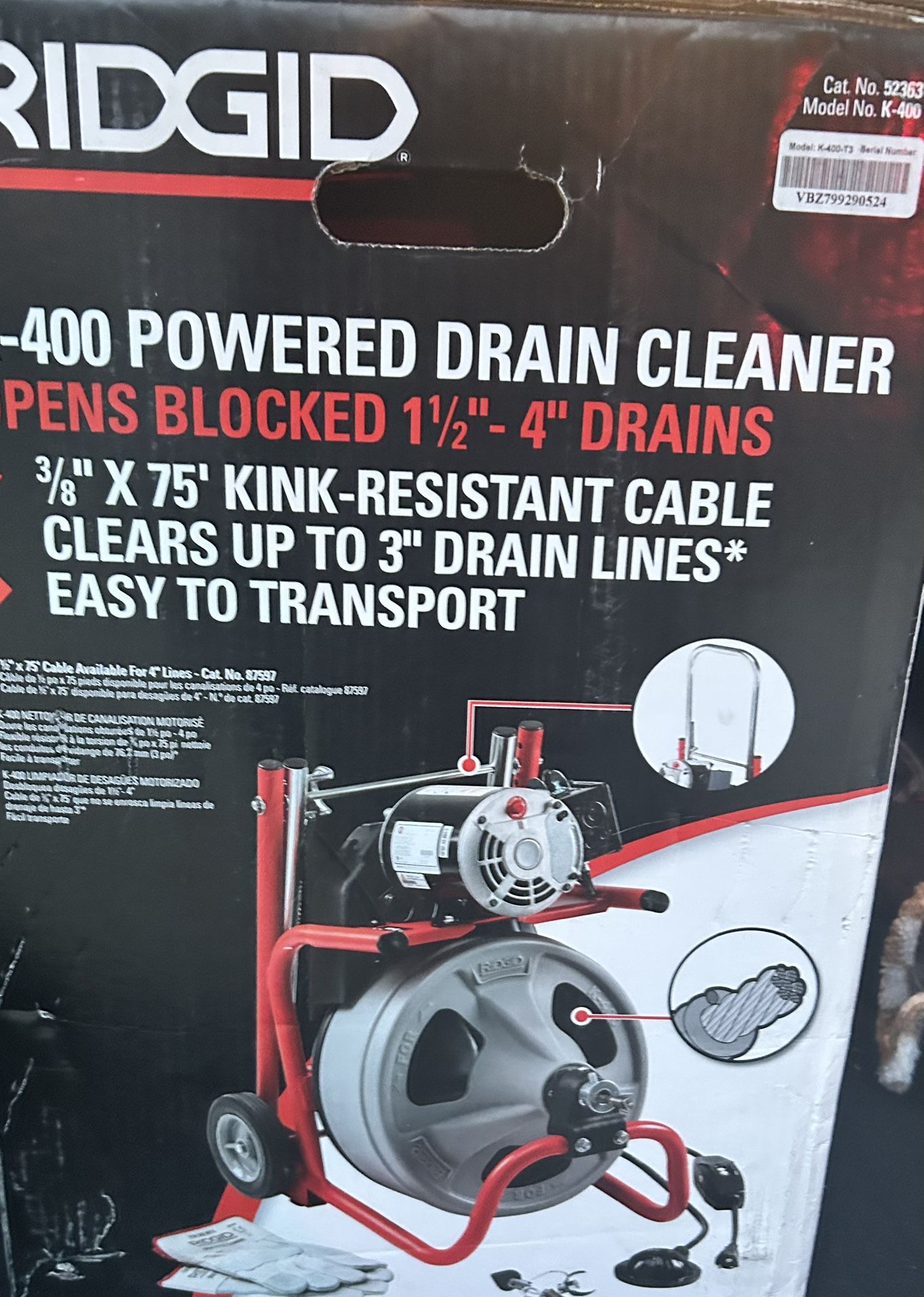 Ridgid K- 400 Powered New Drain Cleaner.