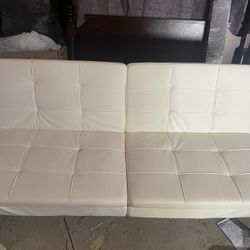 White faux Leather Convertible Sofa