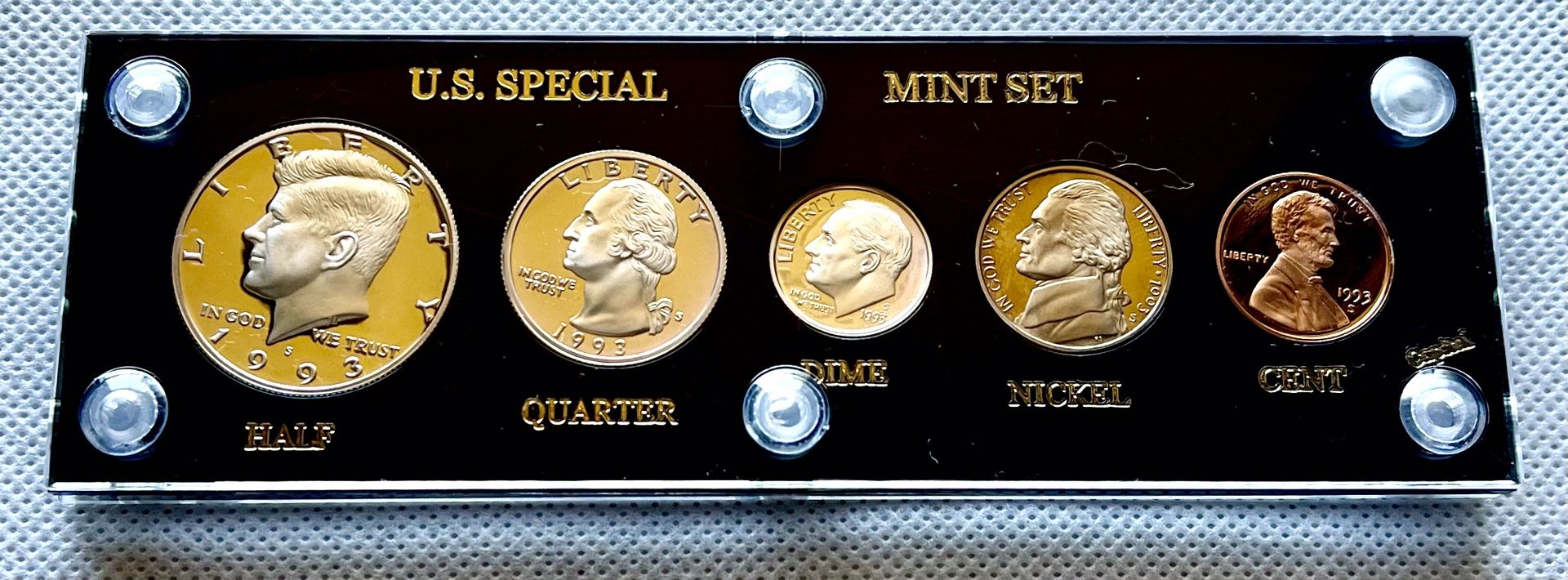 1993 - US Mint Special Silver Mint Proof Set, Silver Kennedy, Washington & Roosevelt In New Capital Holder.