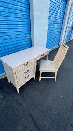 Vintage Broyhill Faux Bamboo Desk & Cane Chai