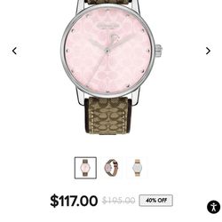 Womens Coach Designer Water Resistant Pink Leather Ba And 36 Mm Coach Watch