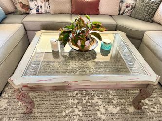 Distressed Wood and Glass Coffee Table