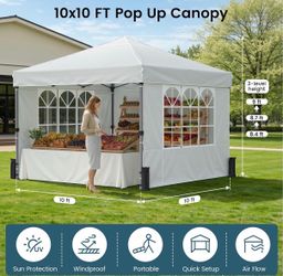 10x10 FT Pop Up Canopy Tent with Sidewalls