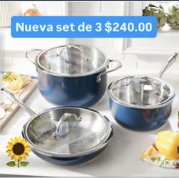 Juego De 3 Nuevos Caserolas Para Cosinar Línea Nueva Azules 3 Capas Encausolados $240.00 Princess House Ventas Finales 