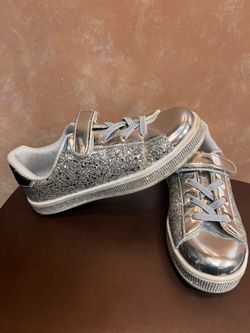 Kids Silver Bling Glitter Sneakers Sz 3