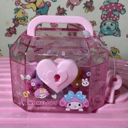 New My Melody Pink Lock Box Treasure Chest With Mini Eraser Beads!!!