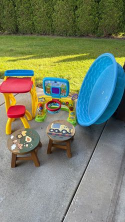 Kids Toy Lot – Desk, Sports Center, Stools, Pool