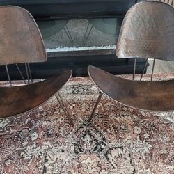 Rare Mid-Century Modern Tripod Chairs – Hammered Metal