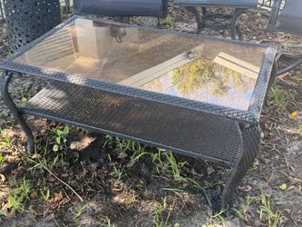 Black Wicker Outdoor Coffee Table with Glass Top