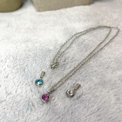 Silver Necklace With Multicolored Pendants 