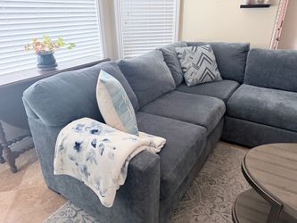 Gray Blue Fabric Sectional Sofa with Chaise