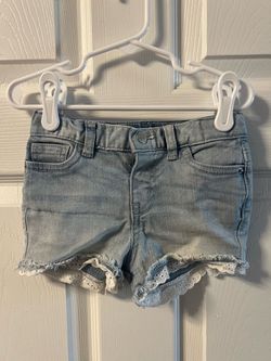 Toddler Girls Light Wash Denim Shorts with Eyelet Trim