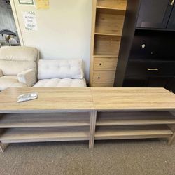 WAMPAT LED TV Stand for TVs up to 75 Inches, Oak Entertainment Center for 80 inch TV Console Table with 4 Big Storage for Living Room Bedroom, 70''