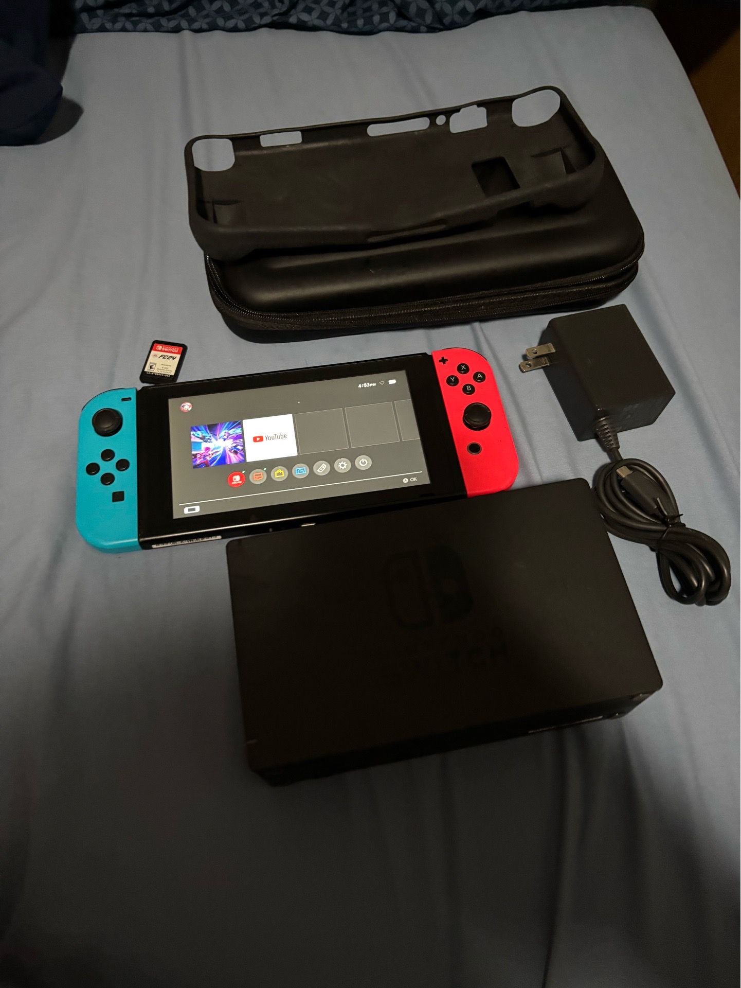 Nintendo switch with dock, charger, case + game fc 24