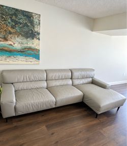 Modern Beige Leather Sectional Sofa with Chaise for Sale