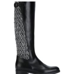 Dolce & Gabbana Black and white calf leather and wool-mohair blend tweed boots
