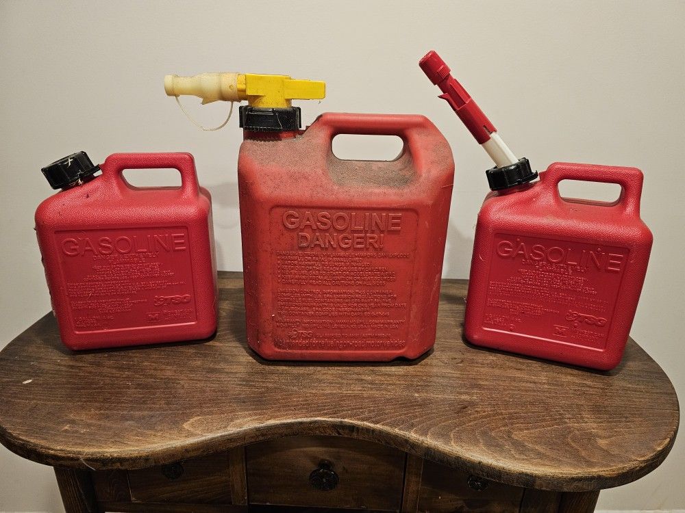 Three Gas Cans For Gasoline Diesel Etc