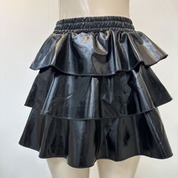 Rufled Faux Leather Skirt