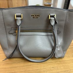 Prada Glace Calf Double Zip Tote, color Argilla (gray), model 1BG227