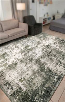 Rugflix 9' x 12' Abstract area rug Forrest green/gray black and white