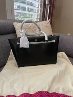 Brand New Tory Burch Parker Small Tote (Black/Cardamom)