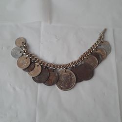 Vintage British Territories Coin Charm Bracelet 1950's