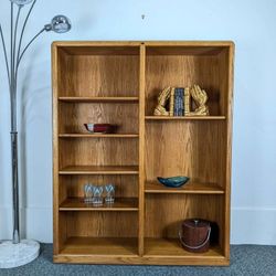 Teak Stained 6 Shelf Double Bookcase in Oak Modular