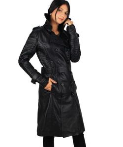 Laverapelle Women's Genuine Lambskin Belted Leather Pea Coat, Small, Black