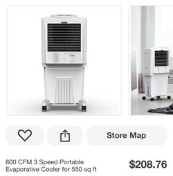 800 CFM 3 Speed Portable Evaporative Cooler for 550 sq ft