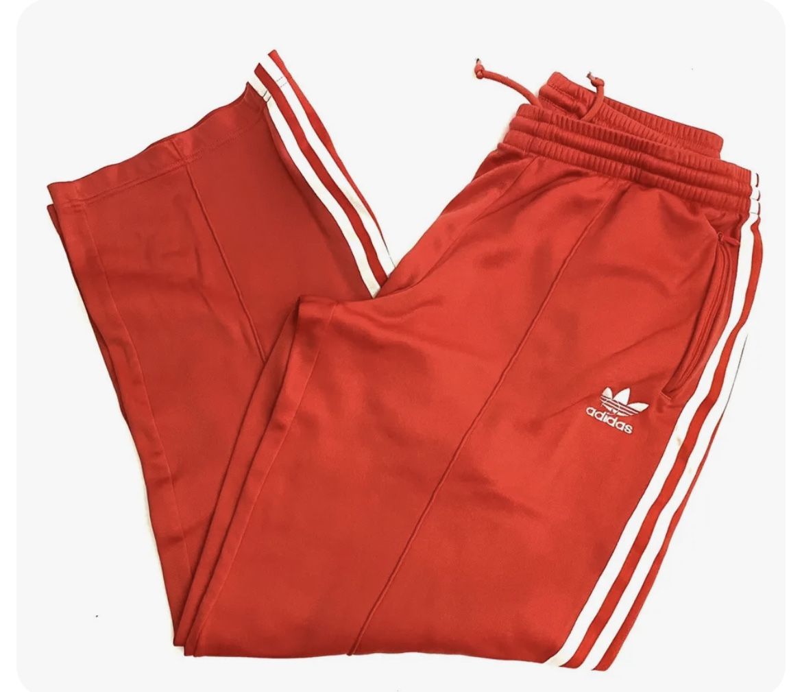 Vintage Adidas Athletic Pants Men's Large Red White Stripes Sports Ankle Zip.