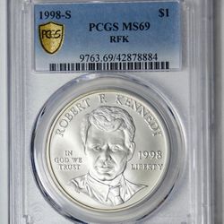 1998-S Commemorative "Robert F. Kennedy" Silver Dollar. "MINT STATE" 69