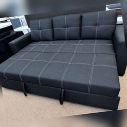 Black Linen fabric convertible sleeper sofa pullout bed