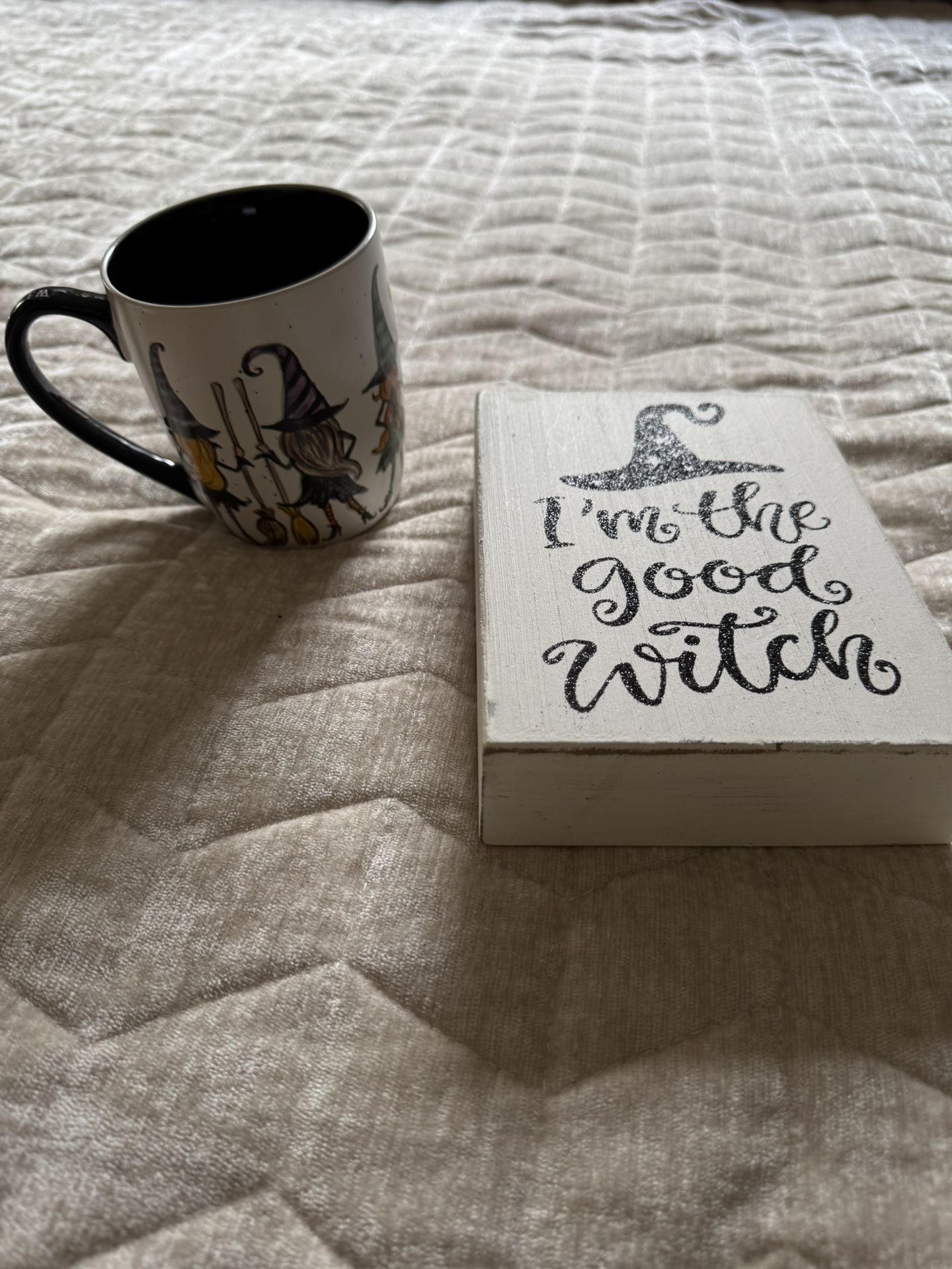 Witches Halloween Wooden Sign And Coffee Cup