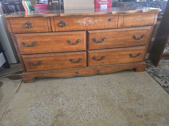 Vintage Wood Dresser with Floral Detail