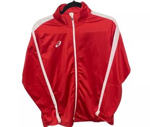 ASICS UNISEX Zip-Up Athletic Workout Jacket (Red & White)