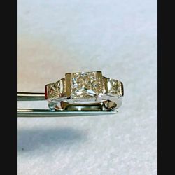 3.15 Ct 3 stone vvs1,Princess Near White Moissanite Diamond Silver Ring 8 